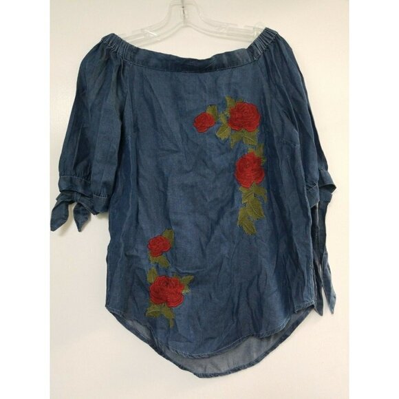 blue rain top Size  XS Blue With ROSES  Tie SLEEVE - Picture 1 of 5